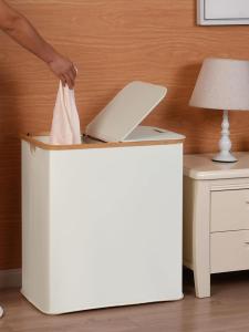 Oxford Cloth Bamboo Large Capacity Wheeled Laundry Basket 160L