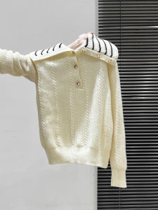 เสื้อสเวตเตอร์ถักคอปกสีสันสดใส แขนยาว หนา ถักแบบหนา สำหรับผู้หญิง ฤดูใบไม้ร่วง/ฤดูหนาว เสื้อชั้นในหลวมๆ แฟชั่น