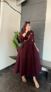 CALA MAXY Dress Wanita Motif Pita Bahan Knit Premium Plisket Import Nyaman Adem by Marsella Fashion
