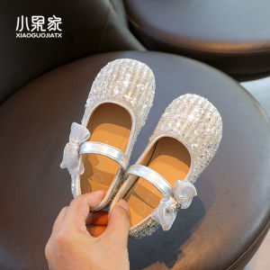 Princess Style Girls Leather Shoes Shiny Crystal Childrens Footwear Little Girl Autumn Fashion Diamond Girls Shoes Butterfly Knot