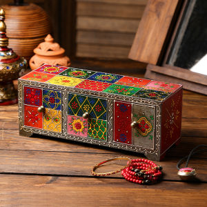 Painted Wood Desk Top Storage Cabinet with 3 Drawers Small Wooden Box Organizer for Office Supplies Sewing Kit and Accessories