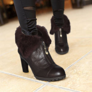 Giày Bốt Martin Dulala 34 Giày Bốt Ngắn Lông Thỏ Nữ Đế Dày Màu Nâu Da Bò Nguyên Chất Mùa Đông Mũi Tròn Khóa Kéo