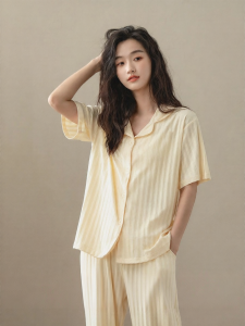 me home wear | Summer Lightweight Cotton Pajamas Shorts Sleeve Long Pants