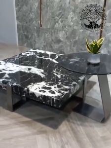 Bàn trà sofa bàn phòng khách bàn cafe nhập khẩu bàn hộp đá mặt vuông chân U inox 1m Ceramic