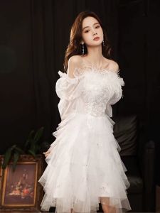 Elegant White One-Shoulder Evening Gown for Women Birthday Celebration Registration Marriage Proposal Adult Ceremony