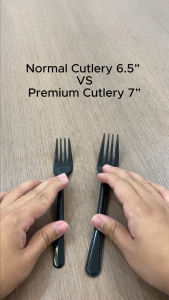 <50pcs> 7" Premium Black Plastic Spoon Fork Disposable Cutlery Sudu Garpu Kualiti Peralatan Makan