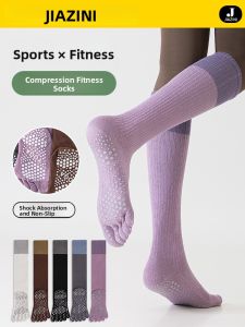 JIAZINI | Professional Yoga Socks Womens Five-Finger Medium Tube Anti-Slip Fitness Pilates Special Summer Sport Long Socks Gym Training