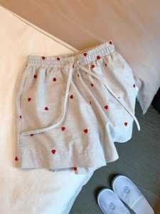 Stylish Sweet Elegance Heart Printing Casual Shorts Womens Summer Gentle All-Matching Youthful-Looking High Waist Loose Pants
