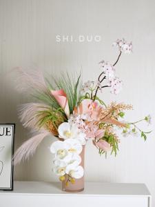 Luxurious Pink Green Artificial Flowers Royal Flower Bouquet Sample Soft Decoration Living Room Front Desk Entrance Tabletop Decor