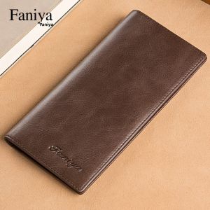 Mens Long Wallet Top Layer Cowhide Leather Super Thin Multi-Function Drivers License Card Bag Integrated Leather Clip Money Clip