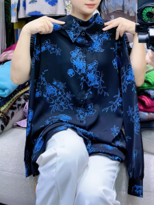 QINGNAER | Vintage Luxury Style Fashion Print Loose Blouse