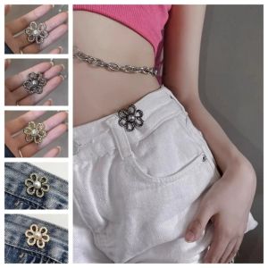 6 cái Quần JEAN EO điều chỉnh Thắt lưng thời trang hoa bằng kim loại rỗng nút thắt lưng quần của phụ nữ eo rộng đến hẹp nút