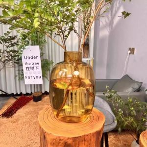 ขวดดอกไม้ขนาดใหญ่ที่ตกแต่งด้วยดอกไม้สด วัสดุแก้ว ตกแต่งสไตล์เรียบง่าย ความประณีตระกูลสูง ใช้สำหรับงานปาร์ตี้ในบ้าน ตกแต่งห้องนอน ห้องทำงาน ห้องนั่งเล่น ร้านกาแฟ