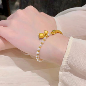 อ่อนโยน สร้อยข้อมือมุกจําลองทอง 999 และกําไลข้อมือระฆังดีไซน์ เป็นผู้หญิง เครื่องประดับแฟชั่นเครื่องประดับ