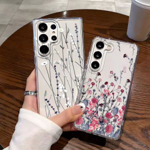Shockproof Phone Case For Samsung Galaxy S25 Ultra Funda S24 Plus S23 S22 S2S S20 FE Transparent Soft Silicon Flower Cover Coque