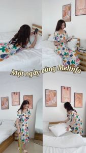 Váy đầm ngủ ngắn tay mặc hàng ngày vải Cotton lụa thoáng mát váy lanh mặc bầu áo ngủ nữ dáng suông bigsize mã VAV0424