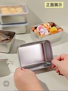 SUS304 Food Grade Stainless Steel Rectangle Food Keeper (650ml 1100ml 1700ml2400ml) With Transparent Lid/ Food Container