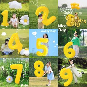 QIANHUAJIAN | Minty Yellow Number Balloons Birthday Decoration