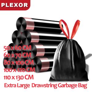 Plexor Extra-Large Drawstring Garbage Bag 30L/40L/50L/60L Plastic Automatic Closing Tie On Garbage Bag Bags With Rope Easy Pull Household Garbage Bag / String Portable Cleaning Trash Bags Dustbin with Rope