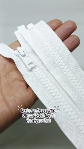 Resleting Zipper Jaket YKK 70 cm Warna Putih Type Gigi Vislon Set Open - End / Buka - Lepas Harga Per Biji