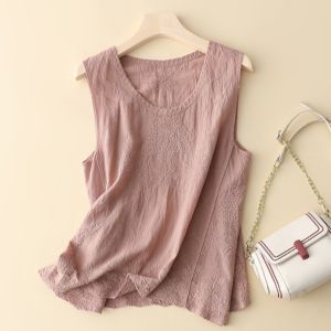 Thin Cotton Linen Sleeveless Vest Womens Loose Fit Summer New Style Inner Wear Outerwear Moms Clothes Casual Commute Pure Color