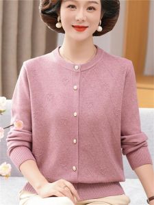 Elderly Spring Autumn Wool Womens Loose Cardigan
