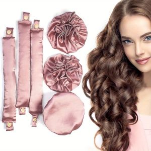3 Sets/6pcs Satin Heatless Hair Curlers - Pillow Soft Rollers with Hair Caps & Headband No Heat Overnight Curling for All Hair Types Travel-Friendly