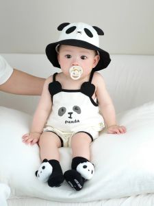 Summer Outfit for Babies Cartoon Strap Romper Pants One Year Old Full Moon Going out Clothes Breathable Cotton Polyester Blend