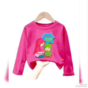 Atasan Kaos Anak Perempuan Lengan Panjang Motif HIJAB Untuk Usia 1-12 Thn