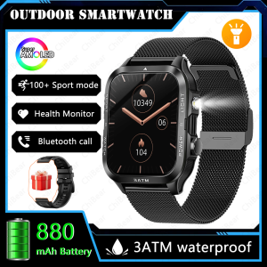 Outdoor Sports Smartwatch Men GPS 800mAh Battery Bluetooth Call Health 1.96-inch Screen Flashlight 3ATM Waterproof Smart Watch