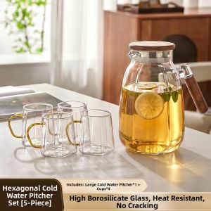 YINXIANG80YIGUAN | Large Glass Water Pitcher Heatproof Handle  Jug for Cold Beverages