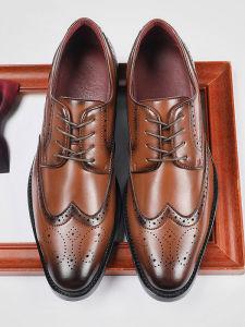 Height Increasing Brogue Lace-up Derbies for Business Casual