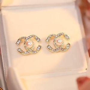 earrings pawnable 21k pure saudi gold womens doubles C-shaped earrings niche design pearl light luxury earring jewelry