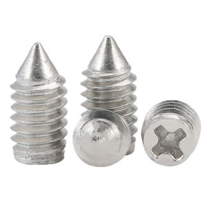 M2 M2.5 M3 M4 304 Stainless Steel Cross Recessed Flat Head Cone Point Grub Set Screw Tapered End Bolt Phillips Screws Bolts