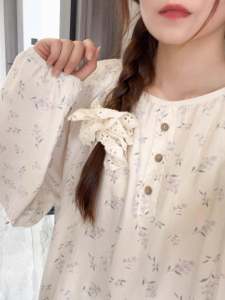 French Gentle Womens Sleepwear Long Sleeve round Neck Loose Comfortable Home Clothes Set Sweet Floral Print Autumn Thin Style