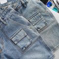 Quần Short Nam ống suông túi hộp jean cotton form ngắn trên gối Màu Xanh bụi. 