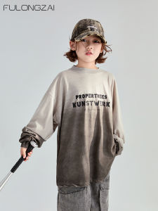 Loose Gradient Color T-Shirt for Boys And Girls Spring Autumn Seasonal Childrens Clothing Korean Style Cotton Material