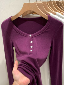 Slim Fit Long Sleeve Base Shirt Womens Fashion Korean Style Half Open Collar T-Shirt Inner Wear Base Layer Top for Autumn