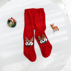 ถุงน่องคริสต์มาสสำหรับเด็กทารกแรกเกิดเด็กผู้หญิงฤดูใบไม้ร่วงฤดูหนาวเด็กทารกการ์ตูนถักถุงน่องสีแดงคริสต์มาสปีใหม่ของขวัญกางเกง 0-24 เดือน