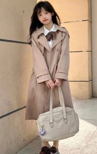 Original Black Short And Long Coat for Women Spring Autumn British Style Commute Polyester Material Double Row Buttons