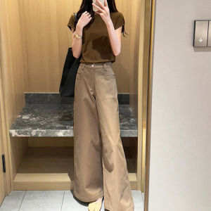 กางเกงยีนส์ทรงหลวมขากว้างทรงตรงสีกรมท่าแฟชั่นฤดูใบไม้ร่วง/ฤดูหนาวสำหรับผู้หญิง กางเกงขายาวทรงหลวมสบาย ๆ ทรงหลวม สไตล์ลำลอง