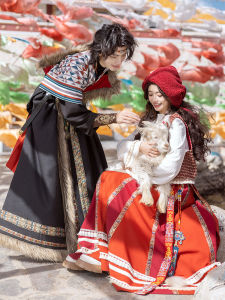 HuaZhaoJi Red Spirit Knitted round Neck Sweater And Skirt Set Versatile Autumn Winter Hanfu Daily Wear Polyester Wool Blend