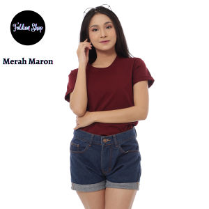 Kaos Polos Wanita Oneck Lengan Pendek Bahan Katun Combed 30s Warna Merah Maron