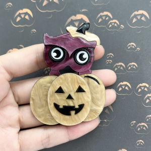 Halloween Creative Haunted House Ghost Pumpkin Lantern Brooch Pin Acrylic Multi-Layer Splicing Holiday Decoration Clothing Bag Accessories Jewelry