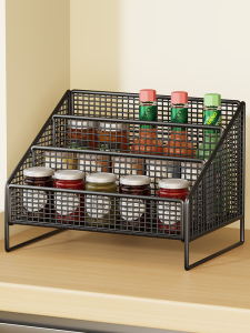 Modern Simple Kitchen Countertop Multi-Function Seasoning Storage Rack Oil Salt Sauce Storage Box Metal Rectangular Shelf