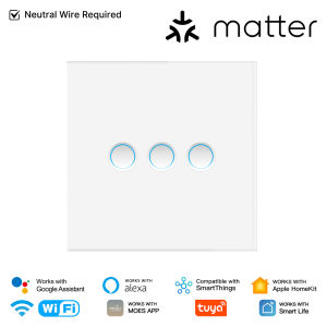MOES Matter Tuya WiFi Smart Concave Glass Panel Light Switch Neutral Wire Required Compatible with Alexa Google Home SmartThings