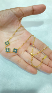 Kalung Titanium Emas Wanita Motif Bunga Hitam Elegan ✨ Anti Karat | Kalung Fashion Premium Kekinian Tahan Lama