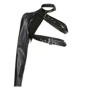 Semi-Body Motorcycle Leather Single Shoulder Sleeve Top for Female Dance Teams Stage Performance Outfit Jazz Style Lead Dancer