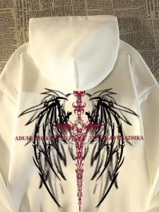 เสื้อสเวตเตอร์ฮู้ดคอตตอนผสมฤดูใบไม้ร่วง/ฤดูหนาวแบบหลวมๆ สำหรับผู้ชาย พร้อมฮู้ด โลโก้สติกเกอร์ ผ้าฝ้ายผสมโพลีเอสเตอร์ ไม่ต้องรีด