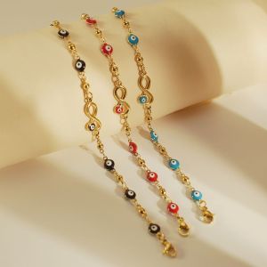 Enamel Evil Turkish Eye Bracelet Stainless Steel Chain Bangle Bracelet Amulet Jewelry Accessories for Women